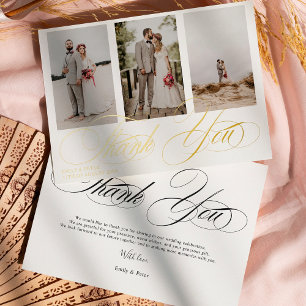 Elegantes Schwarz-Weiß-Dankeschön 3 Foto Hochzeit Folieneinladung