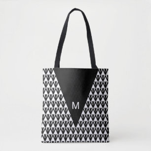 Elegantes Schwarz-Weiß-Diamantmuster & Monogramm