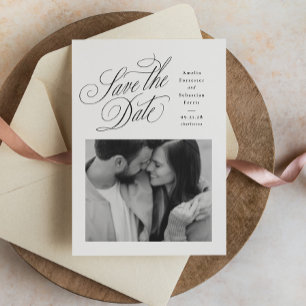 Elegantes Schwarz-Weiß-Ein-Foto-Hochzeit Save The Date