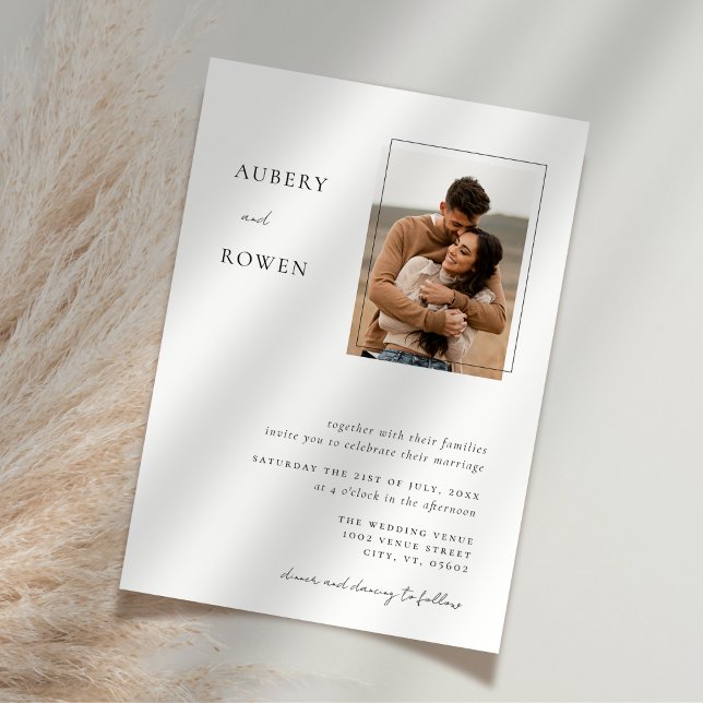 Elegantes Schwarz-Weiß-Einfaches Foto Hochzeit Einladung (Von Creator hochgeladen)