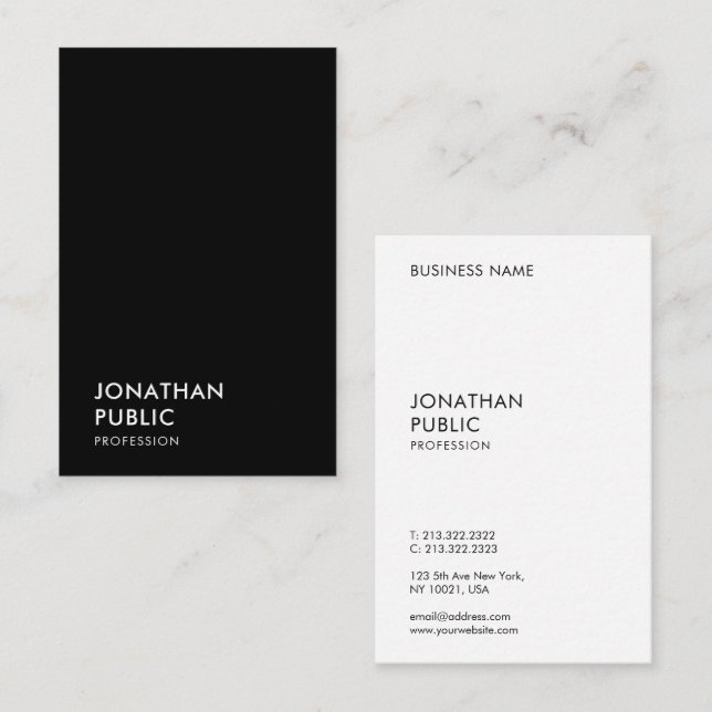 Elegantes Schwarz-Weiß-einfaches Template modern Visitenkarte (Vorne/Hinten)