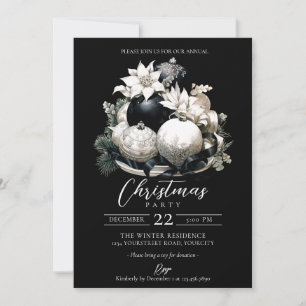 Elegantes Schwarz-Weiß-Elfenbein Weihnachts-Party Einladung