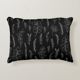 Elegantes Schwarz-Weiß-Eukalyptus-Muster Dekokissen