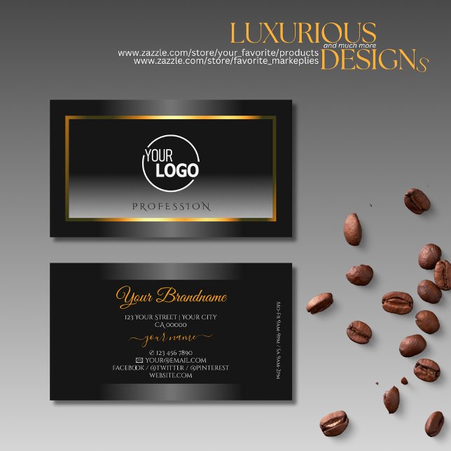 Elegantes Schwarz-Weiß-Farbton-Orange-Rahmen-Logo Visitenkarte (Von Creator hochgeladen)