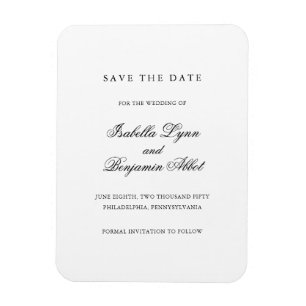Elegantes Schwarz-Weiß-Formales 'Save the Date' Magnet