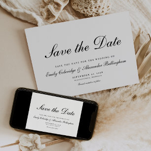 Elegantes Schwarz-Weiß-Formalskript Save The Date