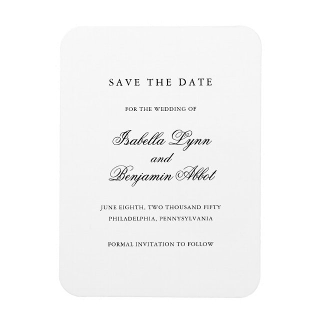 Elegantes Schwarz-Weiß-Format Save the Date Magnet (Vertikal)