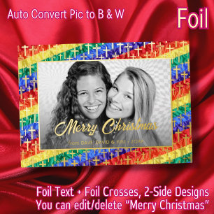 Elegantes Schwarz-Weiß-Foto-Gay Pride Gold Cross Folien Feiertagskarte