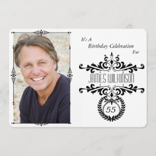 Elegantes Schwarz/Weiß Foto Geburtstag einladen Einladung