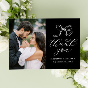 Elegantes Schwarz-Weiß-Foto Hochzeit Dankeskarte