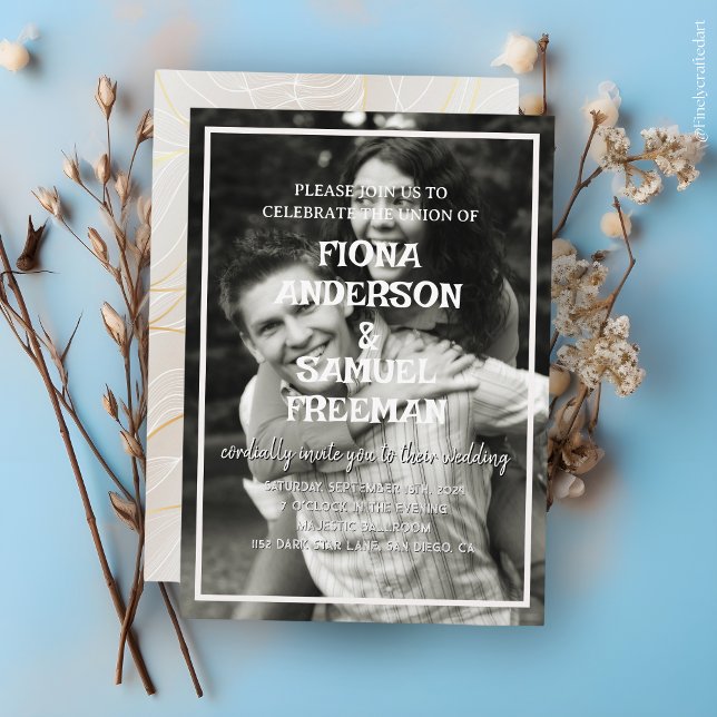 Elegantes Schwarz-Weiß-Foto Hochzeit Einladung (Von Creator hochgeladen)
