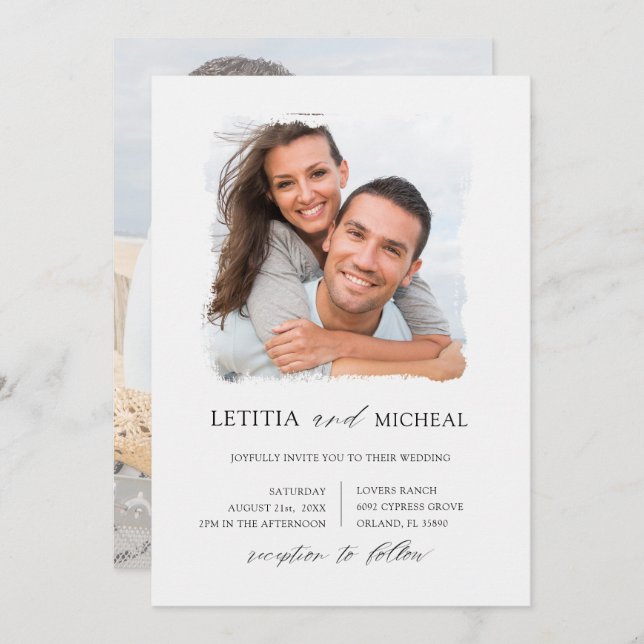 Elegantes Schwarz-Weiß-Foto Hochzeit Einladung (Vorne/Hinten)