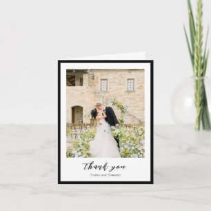 Elegantes Schwarz-Weiß-Foto Moderne Hochzeit Dankeskarte