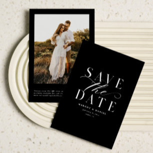 Elegantes Schwarz-Weiß-Foto Save the Date QR-Kabel