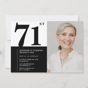 Elegantes Schwarz-Weiß-Foto zum 71. Geburtstag Einladung