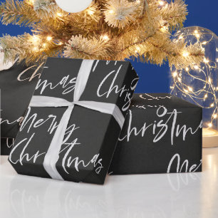 Elegantes Schwarz-Weiß-Frohe-Weihnachten Geschenkpapier