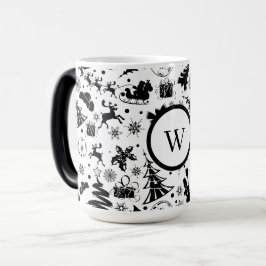 Elegantes Schwarz-Weiß Frohe Weihnachten Monogramm Verwandlungstasse