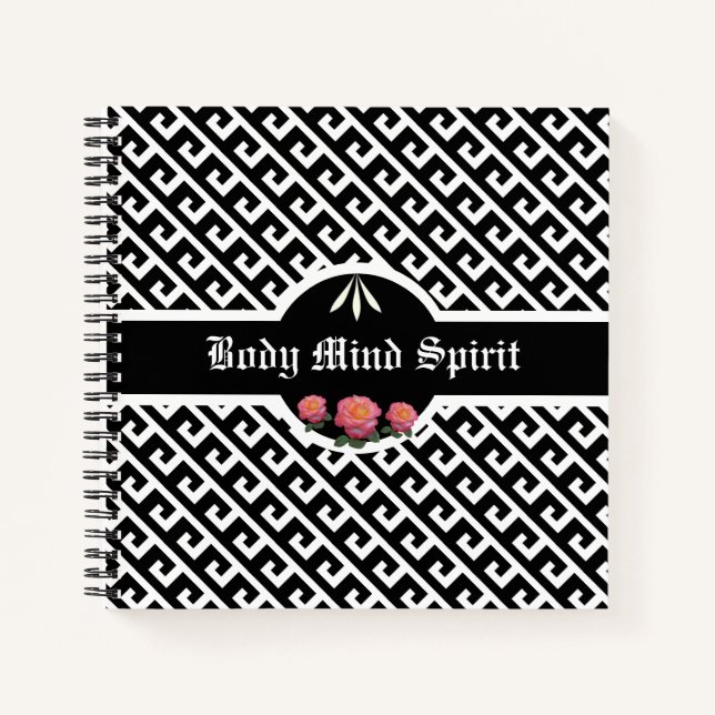 Elegantes Schwarz-Weiß-geometrisches Muster Notizbuch (Vorderseite)