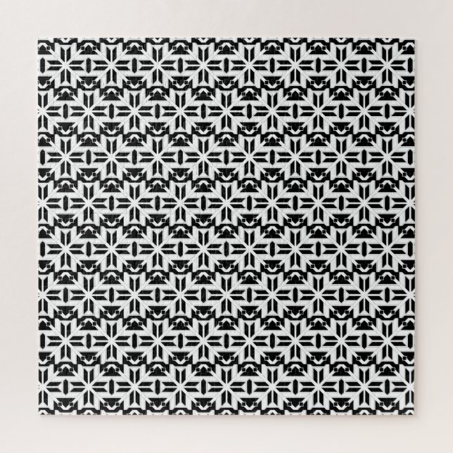 Elegantes Schwarz-Weiß-Geometrisches Muster Puzzle (Vertikal)