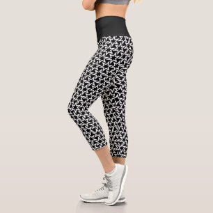 Elegantes Schwarz-Weiß-Geometrisches Sternmuster Capri Leggings