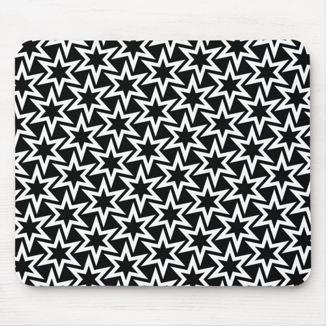 Elegantes Schwarz-Weiß-Geometrisches Sternmuster Mousepad (Vorne)