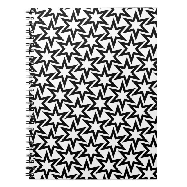 Elegantes Schwarz-Weiß-Geometrisches Sternmuster Notizblock (Vorderseite)