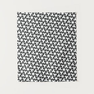 Elegantes Schwarz-Weiß-Geometrisches Sternmuster Wandteppich