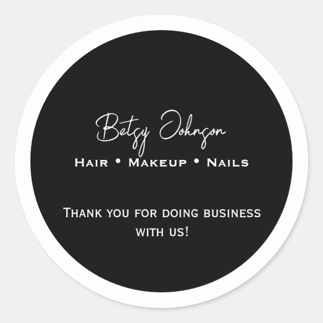 Elegantes Schwarz-Weiß-Geschäft Danke-Aufkleber Runder Aufkleber (Vorderseite)