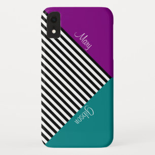 Elegantes Schwarz-weiß gestreiftes Lila Violett un Case-Mate iPhone Hülle