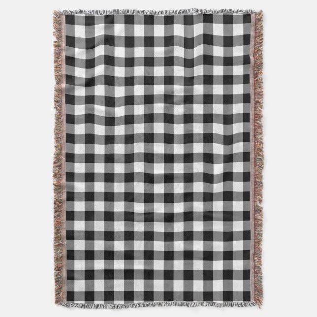 Elegantes Schwarz-Weiß-Gingham-Karo-Muster Decke (Vorderseite Vertikal)