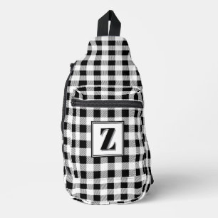 Elegantes Schwarz-Weiß-Gingham mit anpassbarem Mon Crossbody Bag