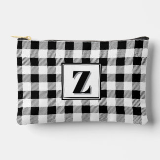 Elegantes Schwarz-Weiß-Gingham mit anpassbarem Mon Zubehörtasche