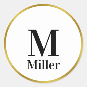 Elegantes Schwarz Weiß Gold Initialen Monogramm Na Runder Aufkleber