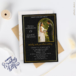 Elegantes Schwarz-Weiß-Goldenes Foto Hochzeit Einladung