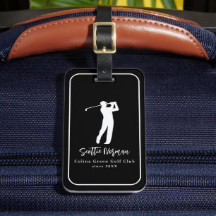 Elegantes Schwarz-Weiß-Golfer-Etikett mit Namen Gepäckanhänger