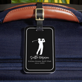 Elegantes Schwarz-Weiß-Golfer-Etikett mit Namen Gepäckanhänger