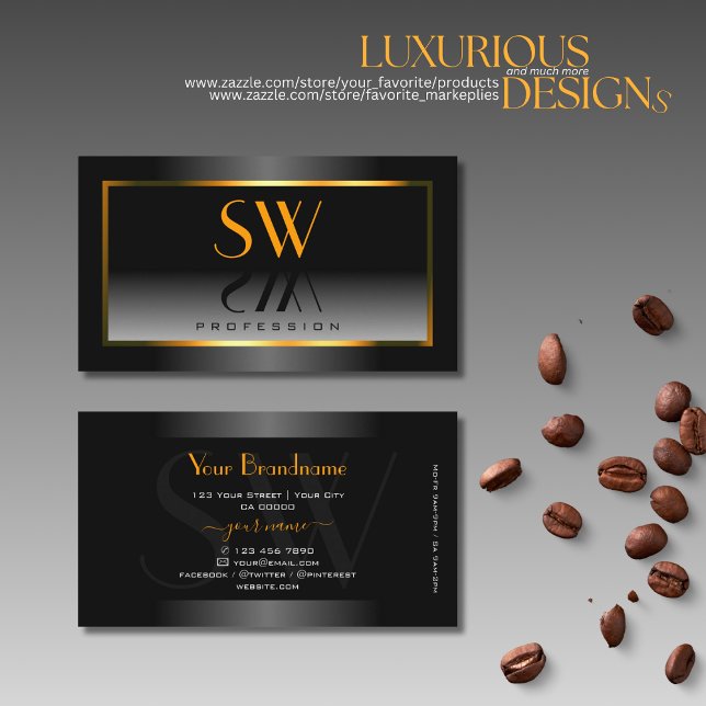 Elegantes Schwarz-weiß Gradient Orange Frame Monog Visitenkarte (Von Creator hochgeladen)