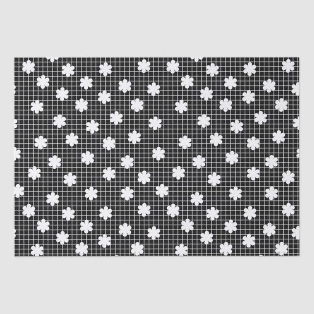 Elegantes Schwarz-Weiß-Grid Seidenpapier (Vorderseite)