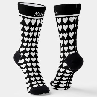Elegantes Schwarz-Weiß-Herzmuster Personalisierter Socken