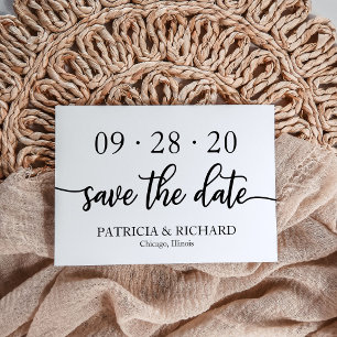 Elegantes Schwarz-Weiß-Hochzeit-Save-the-Date-Skri Einladung