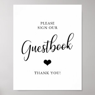 Elegantes Schwarz-Weiß-Hochzeits-GÄSTEBUCH-Schild Poster