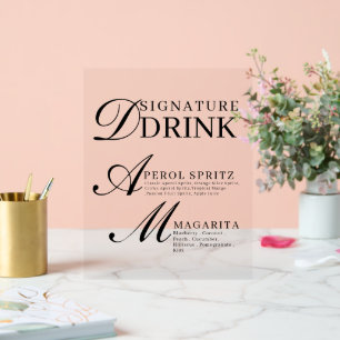 Elegantes Schwarz-Weiß-Hochzeits-Signature-Drink-S Acrylschild
