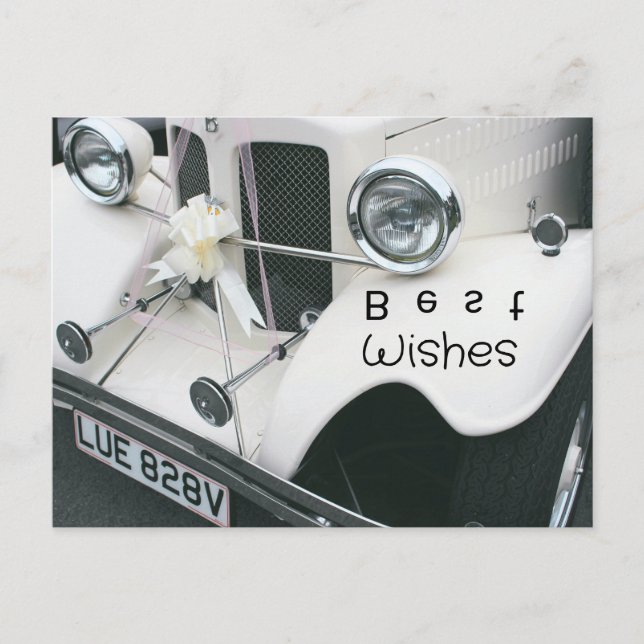 Elegantes Schwarz-Weiß-Hochzeitsauto Feiertagspostkarte (Vorderseite)