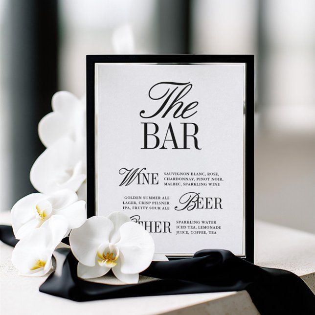 Elegantes Schwarz-Weiß-Hochzeitsbar-Schild (Elegant Black & White Wedding Bar Sign)