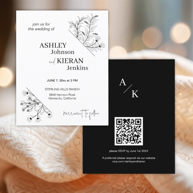 Elegantes Schwarz-Weiß-Hochzeitsbudget Einladung Flyer (Von Creator hochgeladen)