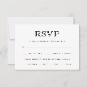 Elegantes Schwarz-Weiß-Hochzeitsessen RSVP Karte