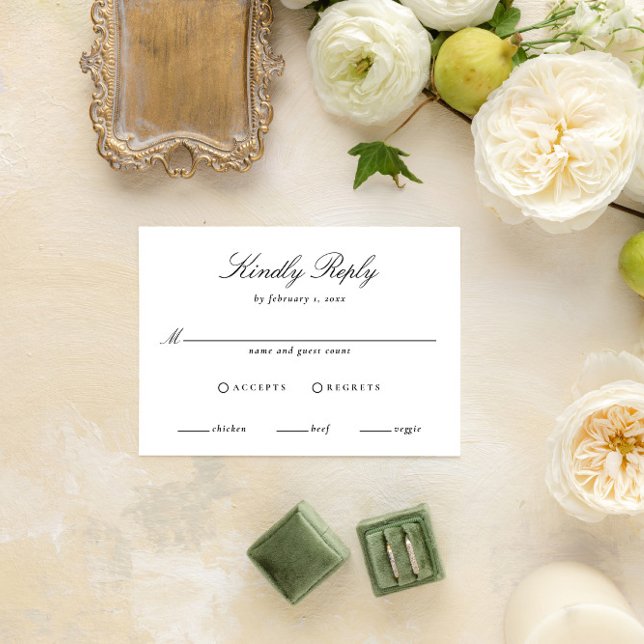 Elegantes Schwarz-Weiß-Hochzeitskript RSVP Karte (Von Creator hochgeladen)