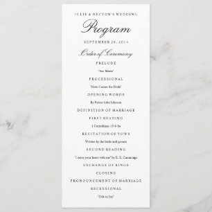 Elegantes Schwarz-Weiß-Hochzeitsprogramm Programm