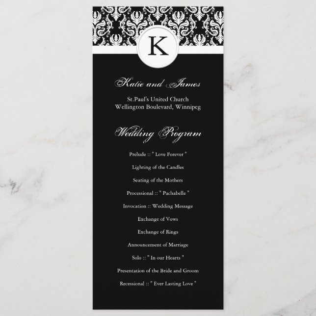 Elegantes Schwarz-Weiß-Hochzeitsprogramm Programm (Vorderseite)