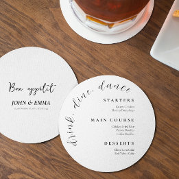 Elegantes Schwarz-Weiß-Hochzeitstil Menükarte